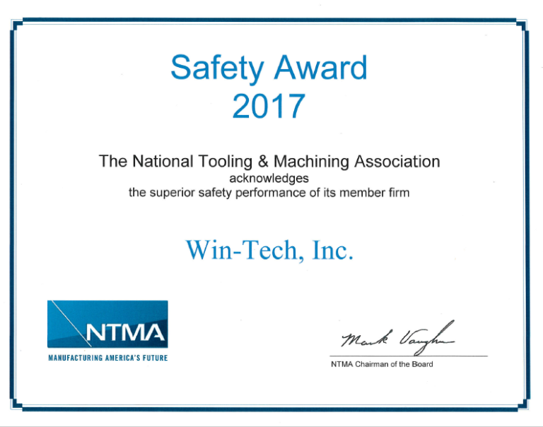 2017 Safety Award from NTMA