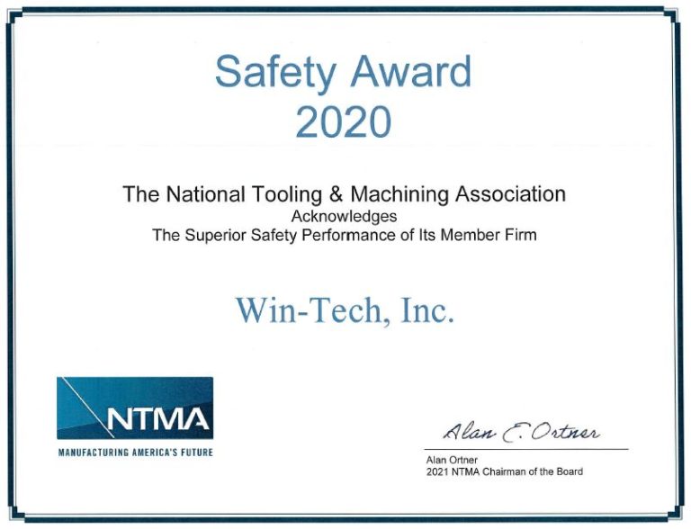 NTMA Safety Award - 2020